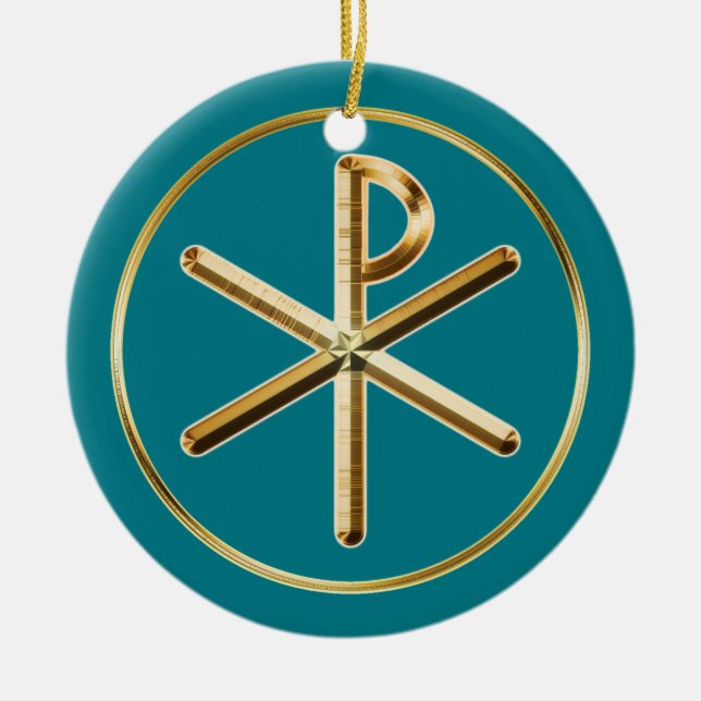 Chi-Rho glow Ceramic Tree Decoration (Front)