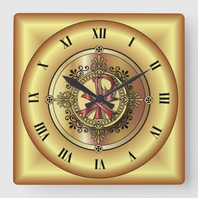 Chi-Rho Monogram ~ Christian Symbol P & X ~ Square Wall Clock (Front)