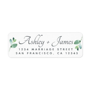 Chi Script Green Foliage Wedding Return Address