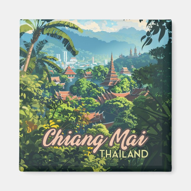 Chiang Mai Thailand Asia Temples Mountains Vintage Magnet (Front)