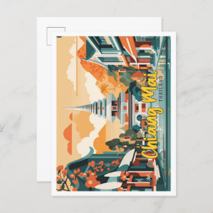 Chiang Mai Thailand Pop Art Travel Illustration Postcard
