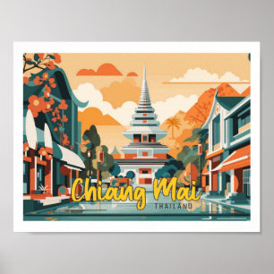 Chiang Mai Thailand Pop Art Travel Illustration Poster