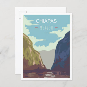 Chiapas Mexico Art Vintage Travel Illustration Postcard
