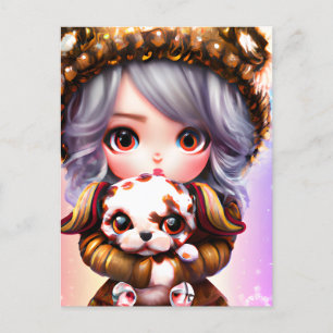 Chibi Adorable Little Girl Dressed in Winter Postcard