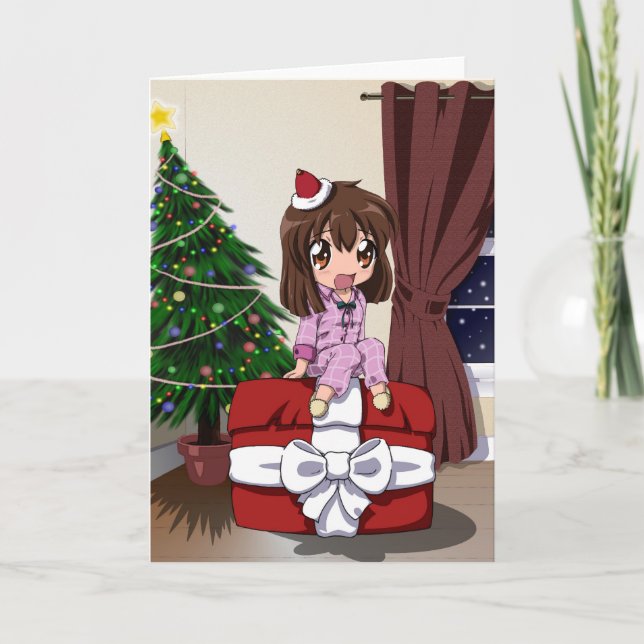 Chibi Anime Christmas - blank Holiday Card (Front)