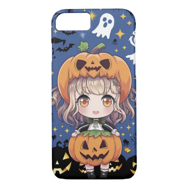 Chibi Anime Girl in Pumpkin Costume Case-Mate iPhone Case (Back)
