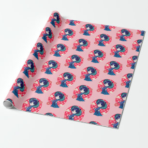 Chibi Anime Kawaii Kimono Wrapping Paper