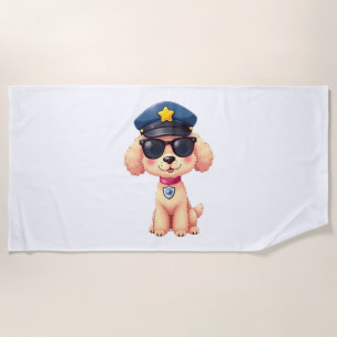 Chibi Anime Police Poodle Dog Beach Towel