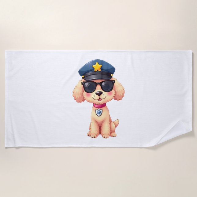 Chibi Anime Police Poodle Dog Beach Towel (Front)