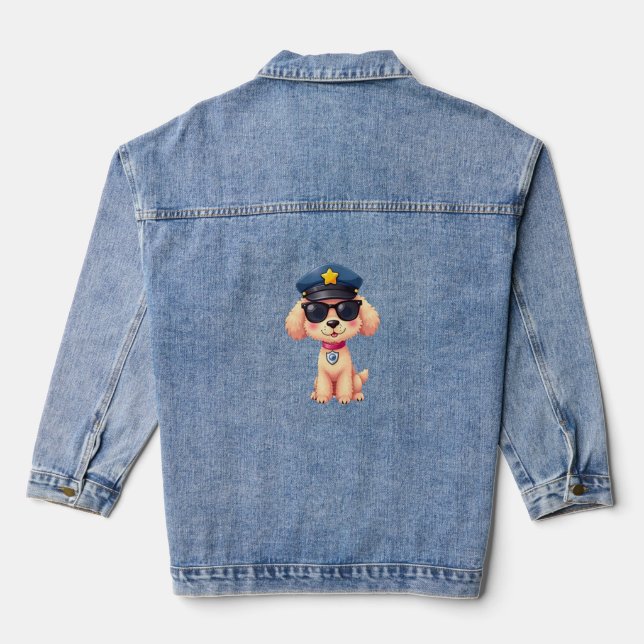 Chibi Anime Police Poodle Dog Denim Jacket (Back)