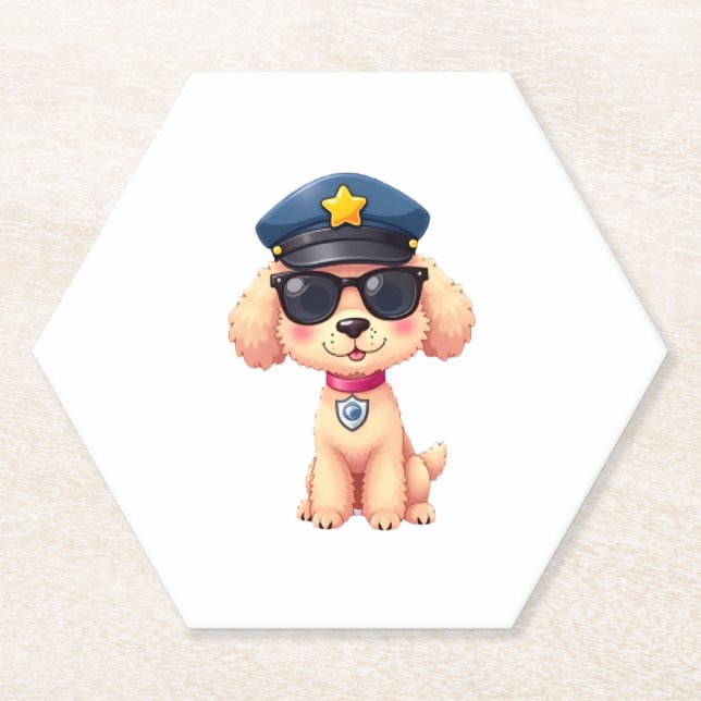 Chibi Anime Police Poodle Dog Paper Coaster (Front)