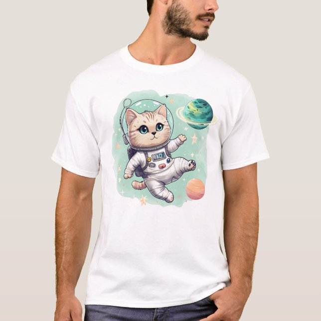 Chibi Astronaut Cat in Space – Cute Sticker. T-Shirt (Front)