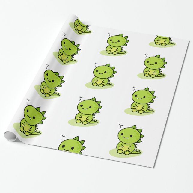 Chibi baby green dragon wrapping paper (Unrolled)