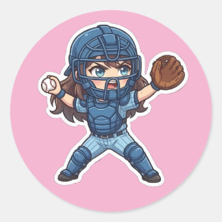 Chibi Baseball 2026 Edition - Catcher Throw-down Classic Round Sticker
