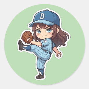 Chibi Baseball 2026 Edition - Pitcher Wind-up Classic Round Sticker