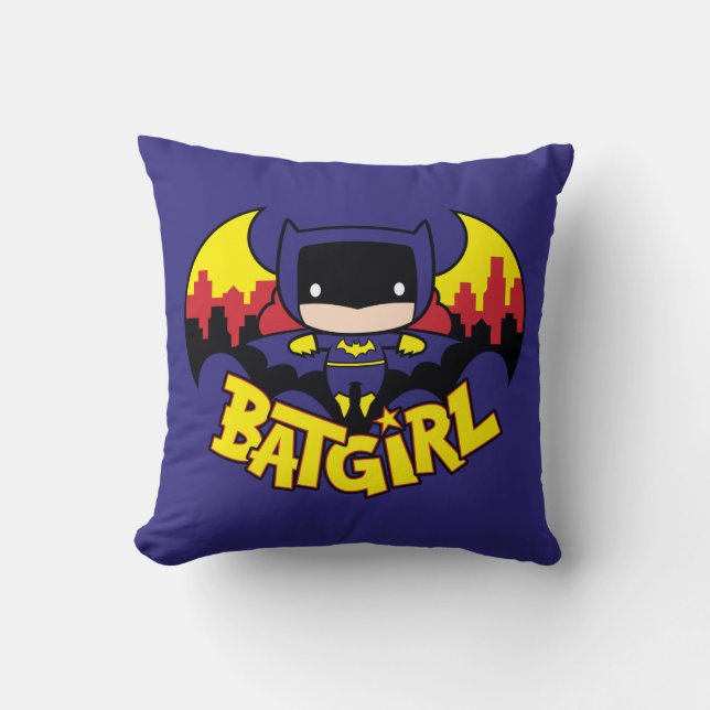 Chibi Batgirl With Gotham Skyline & Logo Cushion (Front)