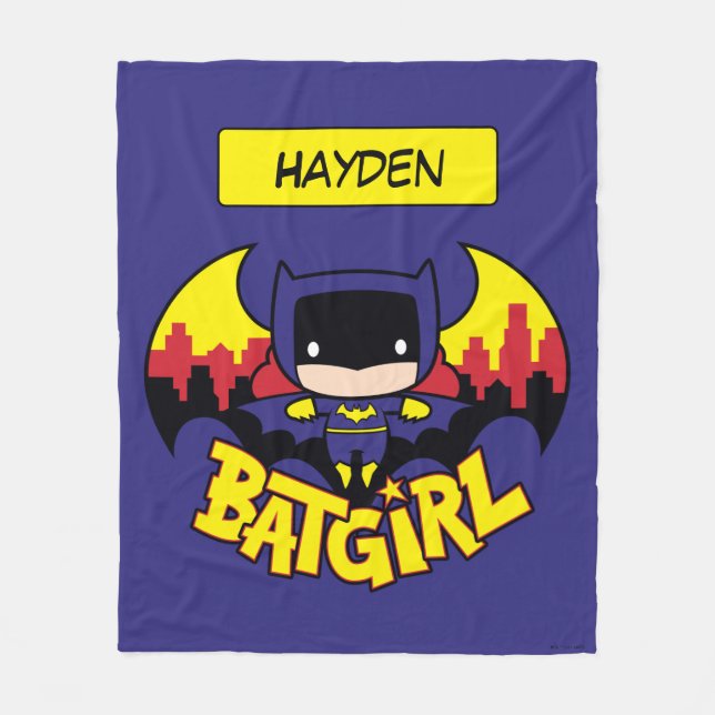 Chibi Batgirl With Gotham Skyline & Logo Fleece Blanket (Front)