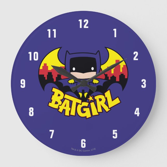 Chibi Batgirl With Gotham Skyline & Logo Large Clock (Front)
