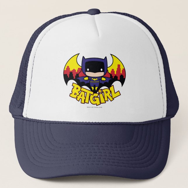 Chibi Batgirl With Gotham Skyline & Logo Trucker Hat (Front)