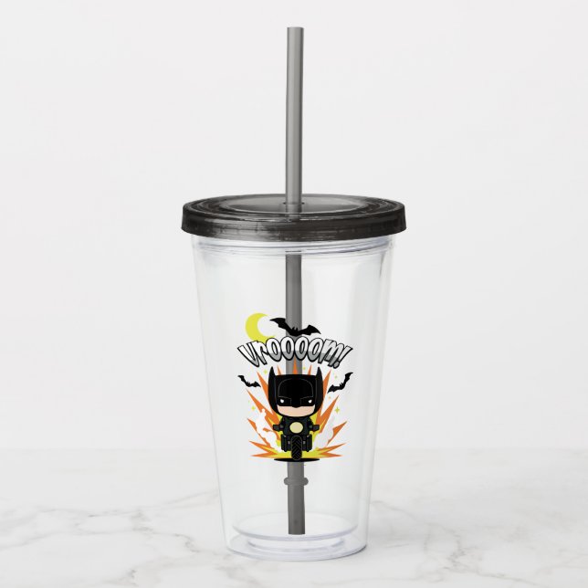 Chibi Batman Batcycle Acrylic Tumbler (Front)
