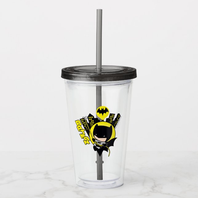 Chibi Batman Scaling The City Acrylic Tumbler (Front)