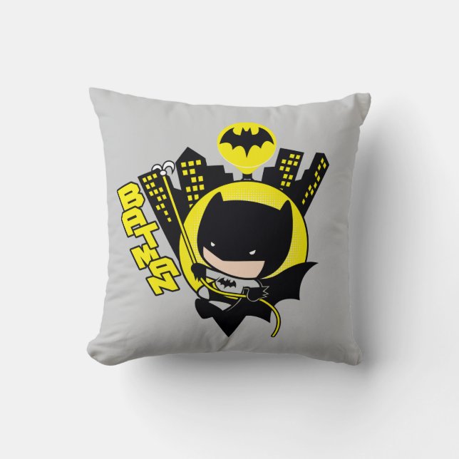 Chibi Batman Scaling The City Cushion (Front)