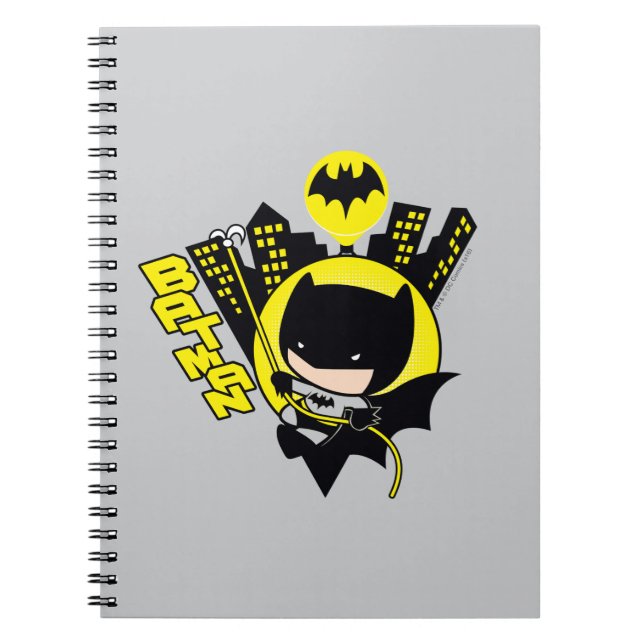 Chibi Batman Scaling The City Spiral Notebook (Front)