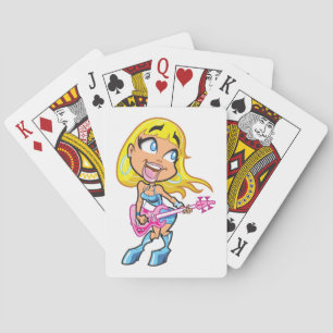 Chibi Blonde Girl Rocker Playing Pink Bass Guitar Cards
