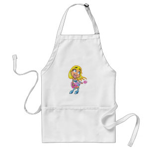 Chibi Blonde Girl Rocker Playing Pink Bass Guitar Standard Apron