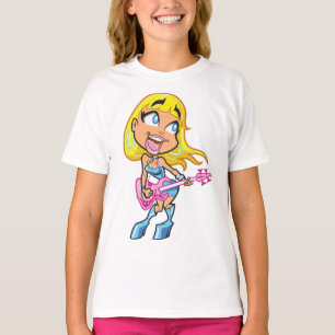 Chibi Blonde Girl Rocker Playing Pink Bass Guitar T-Shirt