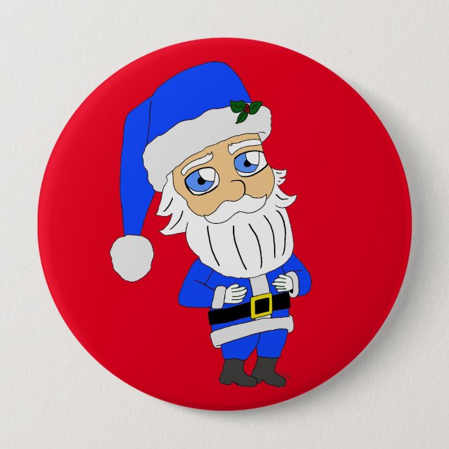 Chibi Blue Suit Santa 10 Cm Round Badge (Front)