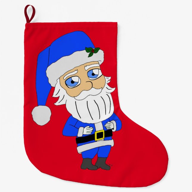 Chibi Blue Suit Santa Large Christmas Stocking (Front)