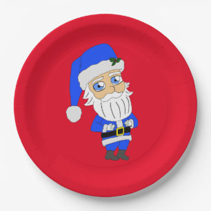 Chibi Blue Suit Santa Paper Plate