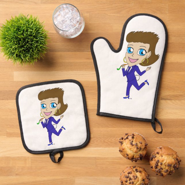 chibi bunny tail   oven mitt & pot holder set (Top Down)