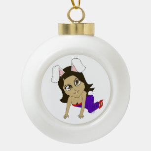 chibi bunnygirl ceramic ball christmas ornament