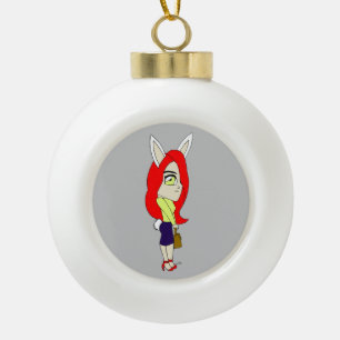 chibi bunnygirl ceramic ball christmas ornament