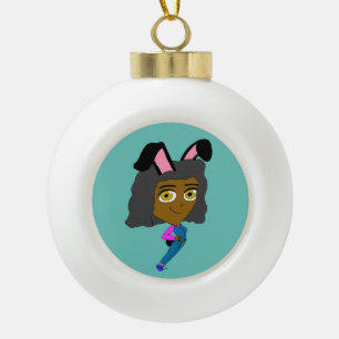 chibi bunnygirl ceramic ball christmas ornament