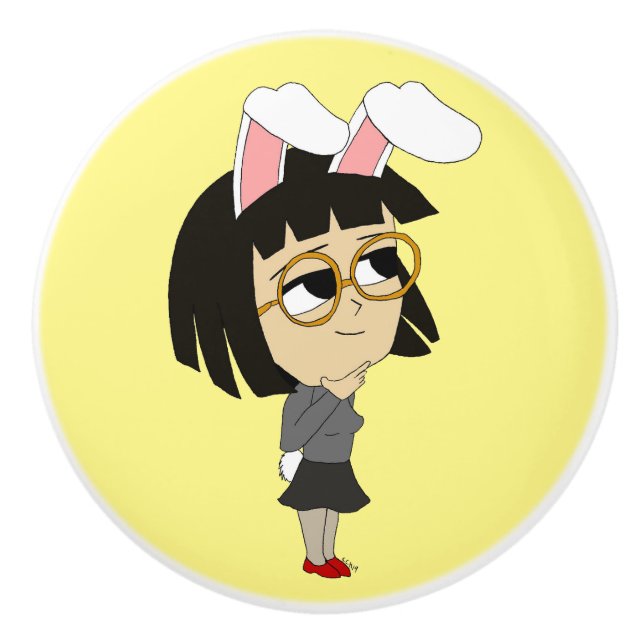 chibi bunnygirl  ceramic knob (Front)