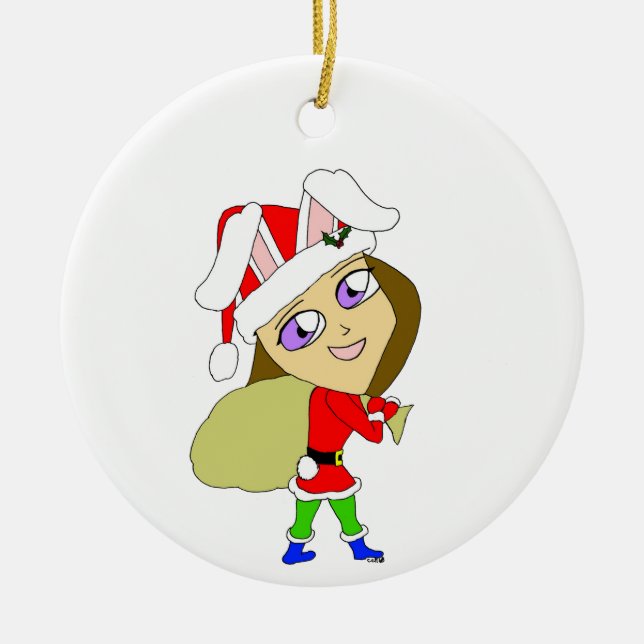 chibi bunnygirl  ceramic ornament (Front)