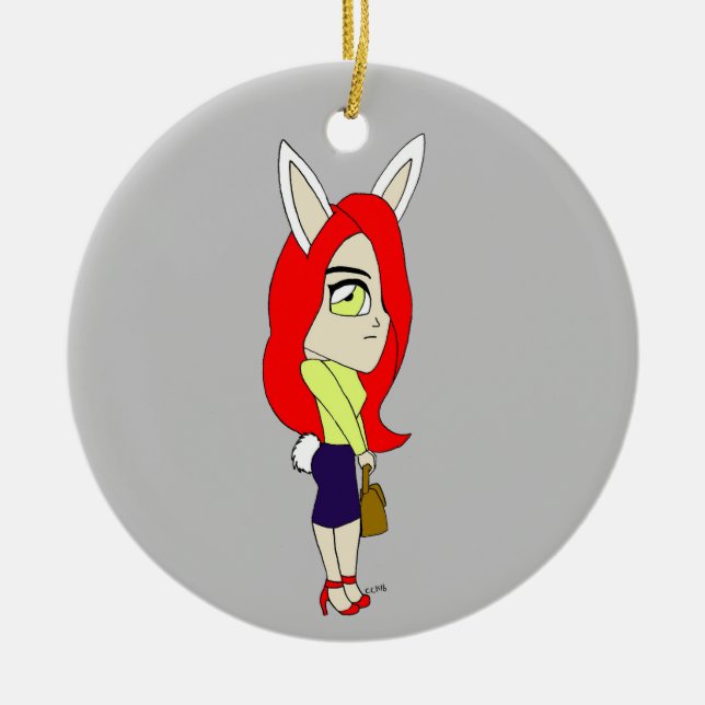chibi bunnygirl ceramic tree decoration (Front)