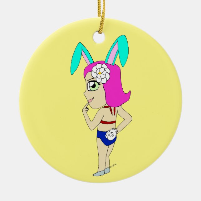 chibi bunnygirl    ceramic tree decoration (Front)
