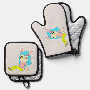 chibi bunnygirl oven mitt & pot holder set