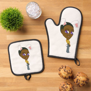 chibi bunnygirl oven mitt & pot holder set