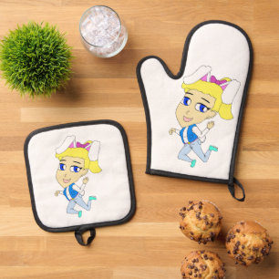 chibi bunnygirl oven mitt & pot holder set