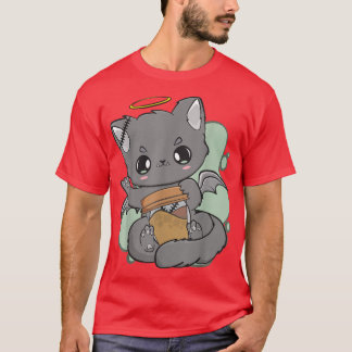 Chibi Cat And Coffee Cup Neko Gothic Yume Kawaii C T-Shirt