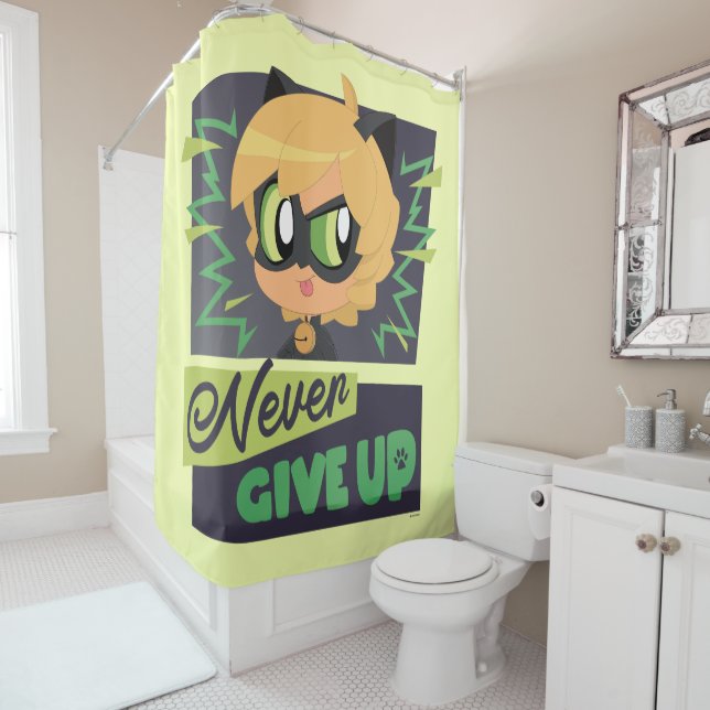 Chibi Cat Noir Never Give Up Shower Curtain (In Situ)
