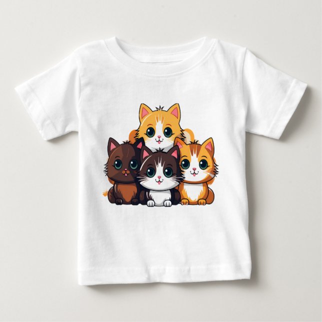 Chibi Cat Squad Sticker – Adorable Furry Friends C Baby T-Shirt (Front)