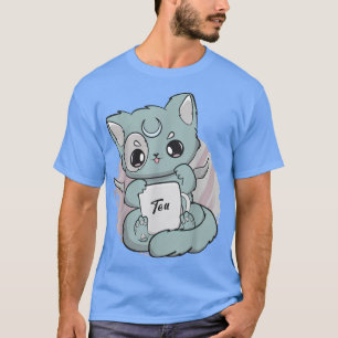 Chibi Cat With Tea Cup Anime Neko Angelcore  T-Shirt