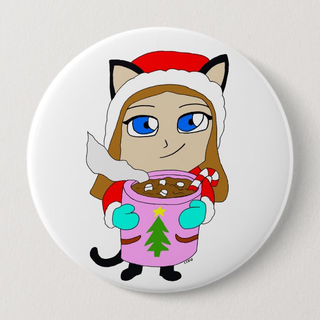chibi catgirl  10 cm round badge (Front)