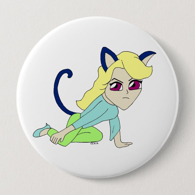chibi catgirl  10 cm round badge (Front)